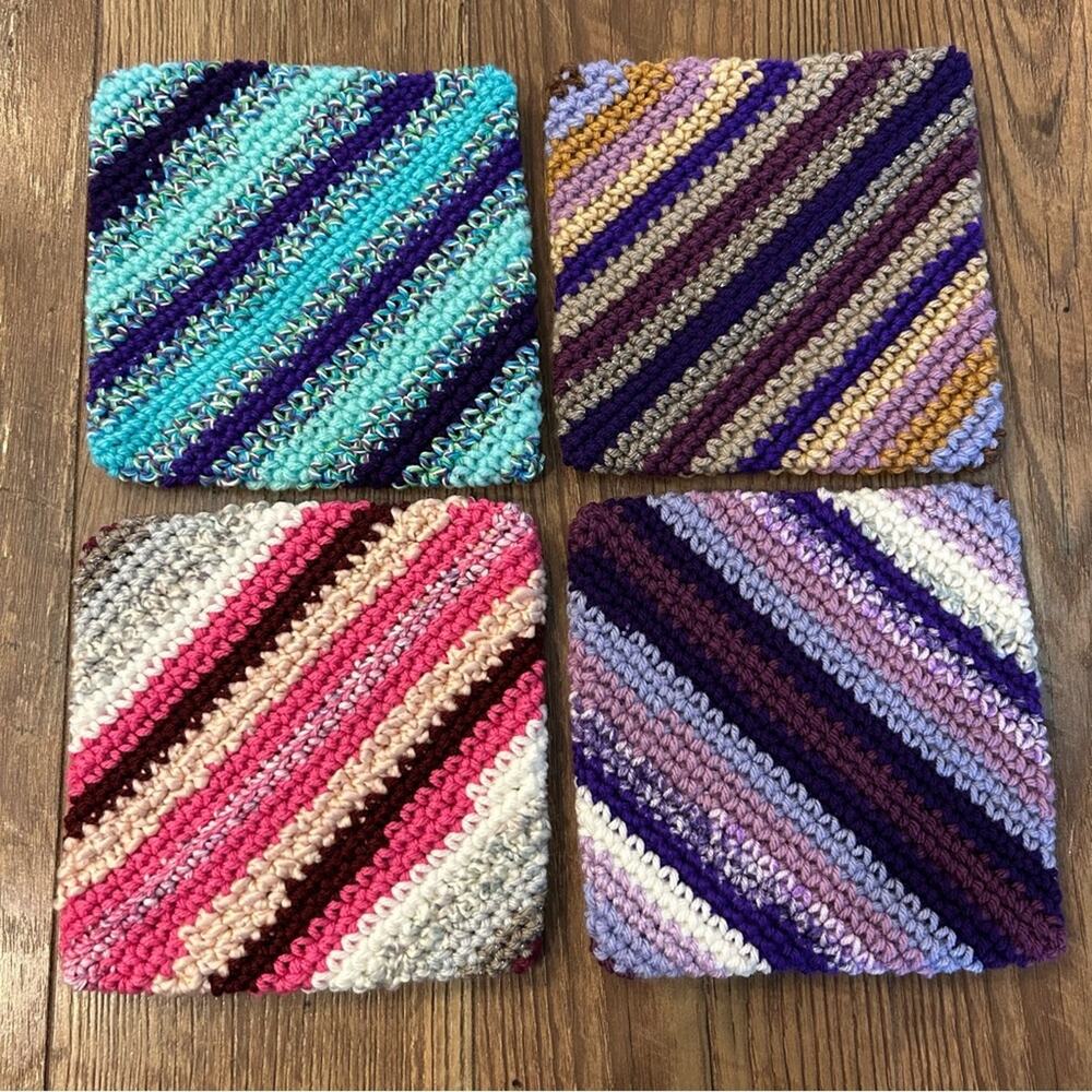 Lot of 4 Double Thick Crochet Handmade Pot Holders ~7"x7" each